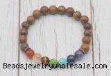 CGB6247 8mm elephant skin jasper 7 chakra beaded mala stretchy bracelets