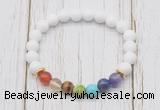 CGB6252 8mm white candy jade 7 chakra beaded mala stretchy bracelets