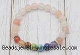 CGB6266 8mm pink aventurine 7 chakra beaded mala stretchy bracelets