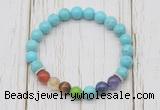 CGB6274 8mm blue howlite 7 chakra beaded mala stretchy bracelets