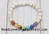 CGB6275 8mm white howlite 7 chakra beaded mala stretchy bracelets