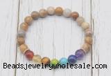 CGB6290 8mm fossil coral 7 chakra beaded mala stretchy bracelets