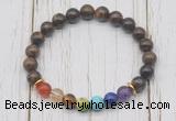 CGB6291 8mm bronzite 7 chakra beaded mala stretchy bracelets