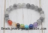 CGB6303 8mm cloudy quartz 7 chakra beaded mala stretchy bracelets