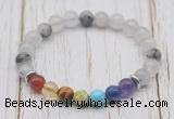 CGB6304 8mm black rutilated quartz 7 chakra beaded mala stretchy bracelets