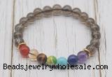 CGB6305 8mm smoky quartz 7 chakra beaded mala stretchy bracelets