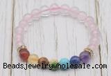 CGB6307 8mm rose quartz 7 chakra beaded mala stretchy bracelets