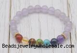 CGB6308 8mm lavender amethyst 7 chakra beaded mala stretchy bracelets