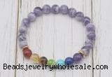 CGB6311 8mm dogtooth amethyst 7 chakra beaded mala stretchy bracelets