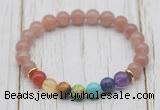 CGB6314 8mm strawberry quartz 7 chakra beaded mala stretchy bracelets