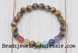 CGB6330 8mm yellow tiger eye 7 chakra beaded mala stretchy bracelets