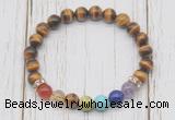 CGB6331 8mm yellow tiger eye 7 chakra beaded mala stretchy bracelets