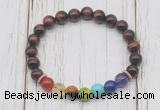 CGB6332 8mm red tiger eye 7 chakra beaded mala stretchy bracelets