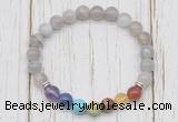 CGB6351 8mm grey banded agate 7 chakra beaded mala stretchy bracelets