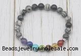 CGB6364 8mm black water jasper 7 chakra beaded mala stretchy bracelets