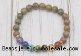 CGB6367 8mm unakite 7 chakra beaded mala stretchy bracelets