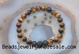 CGB6401 8mm round yellow tiger eye & black lava beaded bracelets