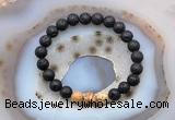 CGB6405 8mm round black lava & picture jasper beaded bracelets