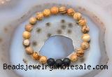 CGB6406 8mm round picture jasper & black lava beaded bracelets