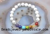 CGB6426 8mm round white howlite 7 chakra beads bracelet wholesale