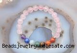 CGB6428 8mm round rose quartz 7 chakra beads bracelet wholesale