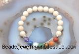 CGB6431 8mm round matte white fossil jasper 7 chakra beads bracelet