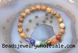 CGB6432 8mm round picture jasper 7 chakra beads bracelet wholesale