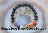 CGB6436 8mm round black obsidian 7 chakra beads bracelet wholesale