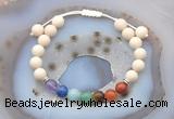 CGB6446 8mm round matte white fossil jasper 7 chakra beads adjustable bracelets