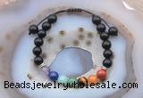 CGB6451 8mm round black obsidian 7 chakra beads adjustable bracelets