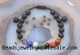 CGB6452 8mm round black lava 7 chakra beads adjustable bracelets