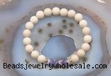 CGB6458 8mm round matte white fossil jasper & dogtooth amethyst beaded bracelets