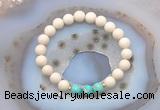 CGB6467 8mm round matte white fossil jasper & sea sediment jasper beaded bracelets