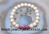 CGB6475 8mm round matte white fossil jasper & red tiger eye beaded bracelets