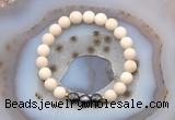 CGB6489 8mm round matte white fossil jasper & faceted hematite beaded bracelets