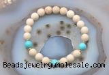 CGB6494 8mm round matte white fossil jasper & blue howlite beaded bracelets