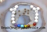 CGB6504 8mm round white howlite 7 chakra beads adjustable bracelets