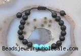 CGB6585 8mm round black lava & blue howlite adjustable bracelets