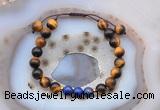 CGB6595 8mm round yellow tiger eye & lapis lazuli adjustable bracelets