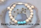 CGB6602 8mm round white fossil jasper & blue howlite adjustable bracelets