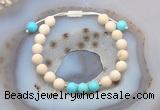 CGB6603 8mm round white fossil jasper & blue howlite adjustable bracelets