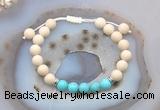 CGB6604 8mm round white fossil jasper & blue howlite adjustable bracelets