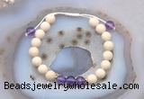 CGB6608 8mm round white fossil jasper & light amethyst adjustable bracelets