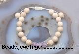 CGB6610 8mm round white fossil jasper & lavender amethyst adjustable bracelets