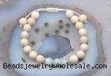 CGB6614 8mm round white fossil jasper & aquamarine adjustable bracelets