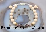 CGB6620 8mm round white fossil jasper & Botswana agate adjustable bracelets