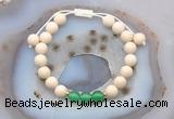 CGB6622 8mm round white fossil jasper & green agate adjustable bracelets