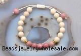 CGB6626 8mm round white fossil jasper & pink wooden jasper adjustable bracelets