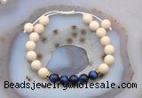 CGB6635 8mm round white fossil jasper & blue tiger eye adjustable bracelets