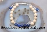 CGB6640 8mm round white fossil jasper & lapis lazuli adjustable bracelets